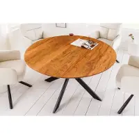 Invicta Massief houten eettafel GALAXIE 130 cm rond acacia naturel zwart metalen frame - 42373