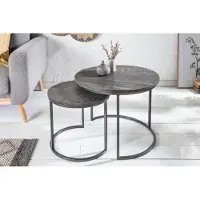 Invicta industrieele set van 2 bijzettafels ELEMENTS 60cm grijs massief mangohout rond zwart metaal - 39657