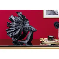 Invicta Design decoratief figuur vechtende vis CROWNTAIL 35cm zwart Betta vissculptuur - 43174