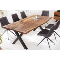 Invicta Massief houten eettafel met boomrand AMAZONAS 200 cm bruin sheesham zwart metalen frame - 6041063
