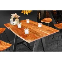 Invicta Massief houten bartafel MAMMUT 120cm natuurlijke acaciaboom rand metaal zwart met voetsteun - 43672