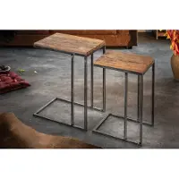 Invicta industrieele set van 2 bijzettafels BARRACUDA 45cm Salholz met gebogen poten - 39593
