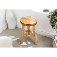 Invicta Massief houten kruk BALI 45cm natuurlijk rond teakhouten bijzettafeltje krukje nachtkastje - 41925
