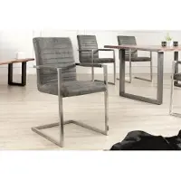 Invicta industrieele sledestoel LOFT vintage grijs met armleuning RVS frame - 37080