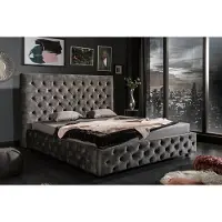 Invicta Design tweepersoonsbed PARIS 160x200cm grijs fluweel Chesterfield gestoffeerd bed - 43537