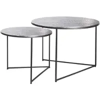 Invicta Ronde set van 2 salontafels ELEMENTS 60cm zilver antiek krokodillenontwerp handgemaakt - 43493