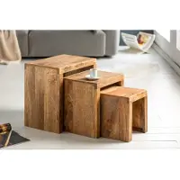 Invicta Stevige set van 3 bijzettafels MAKASSAR 45cm mango natuurlijk massief hout - 40594