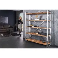 Invicta Massief houten plank BARRACUDA 185cm bruin teakhout zilver roestvrij staal verchroomde boekenkast - 43616