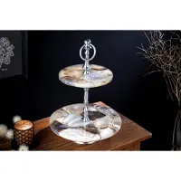 Invicta Decoratieve taartstandaard NOBLE 35cm zilveren edelsteen handgemaakt agaatkwarts aluminium - 41559
