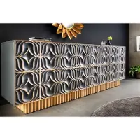 Riess Handgemaakt dressoir PIAZZA SAN MARCO 180 cm grijsgoud massief mangohout 3D-ontwerp - 44319