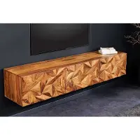 Invicta Hangend tv-meubel ALPINE 160cm naturel sheesham massief hout steenafwerking metaal mat goud - 43708