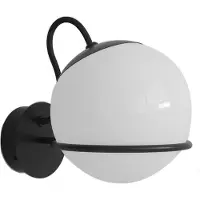 Astep Model 237/1 Model 238/1 Wandlamp 1 Opaline Sphere (14cm Diameter), Black Mount with Switch