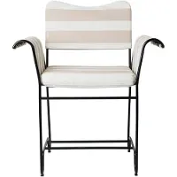 Gubi - Tropique Dining Chair - w/o Fringes Classic Black Base, Leslie Stripe, Limonta 40 - Eetstoelen voor buiten - Mathieu Matégot - Beige,Wit - Textiel materiaal