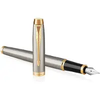 Parker IM vulpen | Geborsteld metaal | Fijne penpunt met blauwe navulling | Geschenkdoos