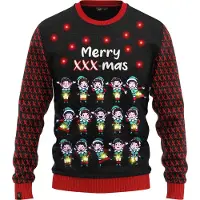 JAP Christmas Kersttrui met lichtjes (maat 2XL) - 100% Gerecycled - Kriebelt niet - Kerstcadeau volwassenen - Foute Kersttrui dames en heren XXL - Merry XXX-mas - Blauw