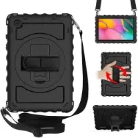 Ntech Hoes Geschikt voor Samsung Galaxy Tab A7 Hoes Kids Case - 10.4 - (2020/2022) - Robuuste Hybridee Armor met Handband - Zwart