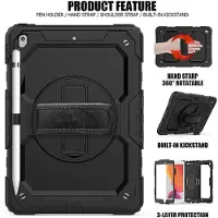 Ntech Hoes geschikt voor iPad 2021/2020/2019 (10.2 inch) met screenprotector, handriem en schouderriem voor Horeca en Bouw - Zwart