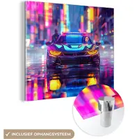 MuchoWow Glasschilderij 20x20 cm - Schilderij acrylglas - Auto - Politie - Stad - Jongens - Kleurrijk - Foto op glas - Muurdecoratie woonkamer - Wanddecoratie slaapkamer - Schilderijen
