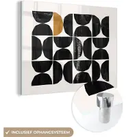 MuchoWow Glasschilderij 40x30 cm - Schilderij acrylglas - Modern - Halve cirkel - Goud - Zwart - Foto op glas - Muurdecoratie woonkamer - Wanddecoratie slaapkamer - Schilderijen