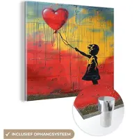 MuchoWow Glasschilderij 90x90 cm - Schilderij acrylglas - Banksy Style - Kleurrijk - Graffiti - Meisje - Street art - Foto op glas - Muurdecoratie woonkamer - Wanddecoratie slaapkamer - Schilderijen