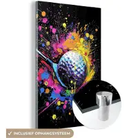 MuchoWow Glasschilderij 60x90 cm - Schilderij acrylglas - Graffiti - Sport - Golf - Golfclub - Foto op glas - Muurdecoratie woonkamer - Wanddecoratie slaapkamer - Schilderijen