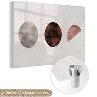 MuchoWow Glasschilderij 150x100 cm - Schilderij acrylglas - Vormen - Verf - Bruin - Abstract - Foto op glas - Muurdecoratie woonkamer - Wanddecoratie slaapkamer - Schilderijen