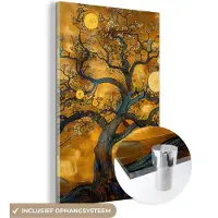 MuchoWow Glasschilderij 120x180 cm - Schilderij acrylglas - Boom - Levensboom - Abstract - Goud - Foto op glas - Muurdecoratie woonkamer - Wanddecoratie slaapkamer - Schilderijen