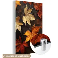 MuchoWow Glasschilderij 100x150 cm - Schilderij acrylglas - Herfstbladeren - Bruin - Oranje bladeren - Herfst rood - Foto op glas - Muurdecoratie woonkamer - Wanddecoratie slaapkamer - Schilderijen