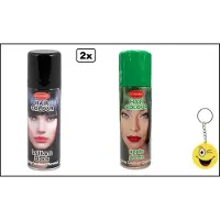 Goodmark 2x Haarverf/haarspray zwart en groen 125 ml - Smiley - Festival thema feest carnaval haar kleurspray party