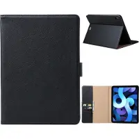 Ntech ipad air 2022 hoes Bookcase Premium Luex Leren case Zwart - iPad Air 5 hoes - iPad 10.9 hoes Kunstleer Book Case - hoes ipad air 2022
