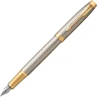 Parker IM vulpen | Premium Warm Zilver | Fijne penpunt met blauwe inkt navulling | Geschenkdoos