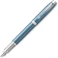 Parker IM Premium vulpen | Blauwgrijs met chroomdetail | Fijne penpunt met blauwe inkt navulling | geschenkdoos