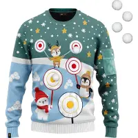 JAP Christmas Interactieve Kersttrui (maat XL) - 100% Gerecycled - Kriebelt niet - Kerstcadeau volwassenen - Foute Kersttrui dames en heren - Bal werpen (Inclusief 4 ballen) - Blauw