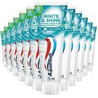 Aquafresh White & Shine - Tandpasta - Whitening - Langdurig Frisse Adem - Sterke Tanden & Gezond Tandvlees - Glanseffect in 7 Dagen - Bevat Fluoride - Frisse Smaak - Voordeelverpakking 12 x 75ml