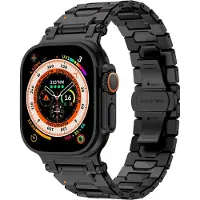 Strap-it Luxe 'Explorer' stalen band - geschikt voor Apple WatchSeries 1/2/3/4/5/6/7/8/9/10/11/SE/SE2/SE3/Ultra (2/3) - Bandje metaal voor iWatch - grote maten 44mm / 45mm / 46mm / 49mm (zwart)