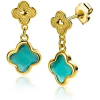 Zinzi 23mm gold plated zilveren oorsieraden met groene klavers 10mm ZIO2583
