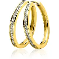 Zinzi 28mm gold plated zilveren oorringen met witte zirconia's en luxe klapsluiting, buisdikte 3mm ZIO193Y