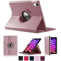Ntech Tablet Hoes geschikt voor iPad Mini 7 (A17 Pro 2024) hoes 360° draaibare Bookcase - Rose Goud