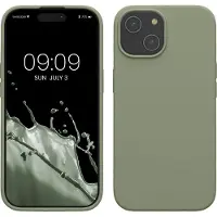 Kwmobile Case voor iPhone 15 - Slank TPU-Hoesje met Zachte Afwerking - In grijsgroen