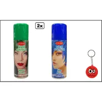 Goodmark 2x Haarverf/haarspray groen en blauw 125 ml - Smiley - Festival thema feest carnaval haar kleurspray party