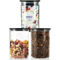 Discountershop Voorraadpotten set van 3 - Luchtdichte bamboe deksels - Glas - BPA Vrij - 575 ML - 13,2 cm Hoog - 8 cm Diameter - Snoeppot