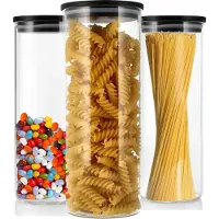 Discountershop Voorraadpotten 1050ML Set van 3 - Glazen Voorraadbussen met Bamboe Deksel - Luchtdichte Bewaardozen BPA-vrij