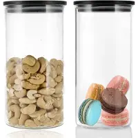 Discountershop Voorraadpotten Glas 800ML - Set van 2 - Luchtdichte Bamboe Deksel - BPA Vrij