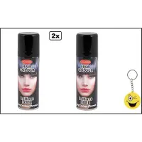 Goodmark 2x Haarverf/haarspray zwart 125 ml - Smiley - Festival thema feest carnaval haar kleurspray party