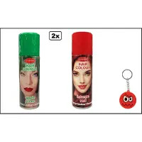Goodmark 2x Haarverf/haarspray groen en rood 125 ml - Smiley - Festival thema feest carnaval haar kleurspray party