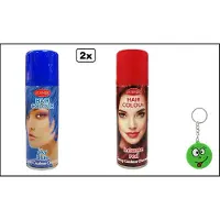 Goodmark 2x Haarverf/haarspray blauw en rood 125 ml - Smiley - Festival thema feest carnaval haar kleurspray party