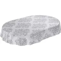 ANRO wasdoek tafelkleed - waterdicht - luxe wasdoek wastafelkleed - waterdicht - luxe afwasbaar - makkelijk schoon te maken lichtgrijs grijs rankenpatroon barok arabeske ovaal 180 x 140 cm 140 x 180 cm