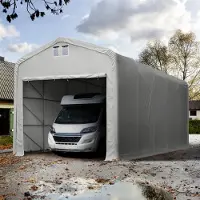 TOOLPORT Garagetent 5x30 m met ritssluitingen - 4,1x3,5m ingang - 4,0m zijwandhoogte, PRIMEtex 2300, grijs, zonder statica (zekerheidspluspakket)