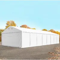 TOOLPORT Opslagtent 6x24 m met ritssluitingen - 2,6m zijwandhoogte, PVC 1400, met grondframe, wit, met statica - bodem aarde