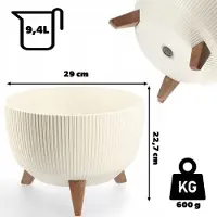 Kadax Bloempot, van kunststof, met drie insteeksteunen, rond, bloemenschaal, plantenbak, bloembak, voor balkon, woonkamer, 29 cm diameter, crème